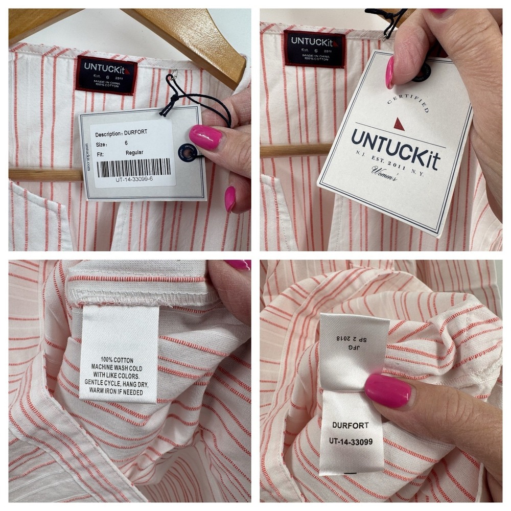 UNTUCKit Womens Durfort Tunic Top 6 Striped Cotton Split Neck Preppy Coastal - Picture 4 of 8